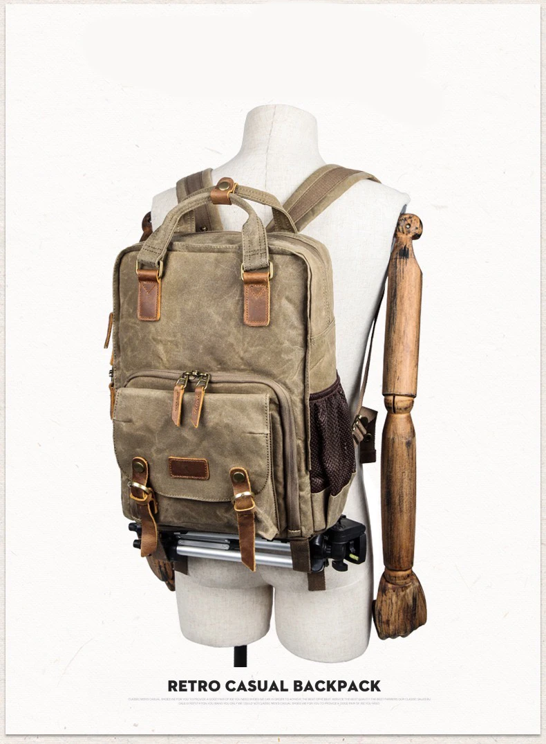 
Waxed Canvas Professional Camera Bag Backpack 