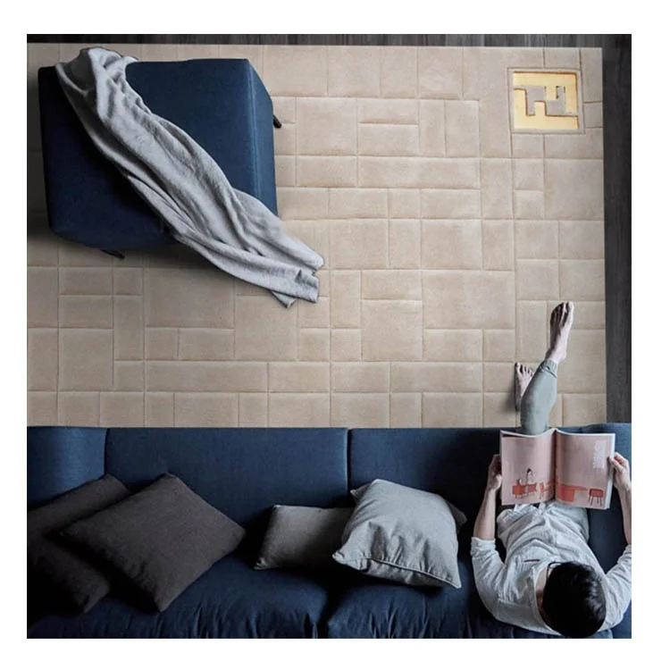 Popular F design with gold metal 3 D white or beige luxury carpet for living room bed room