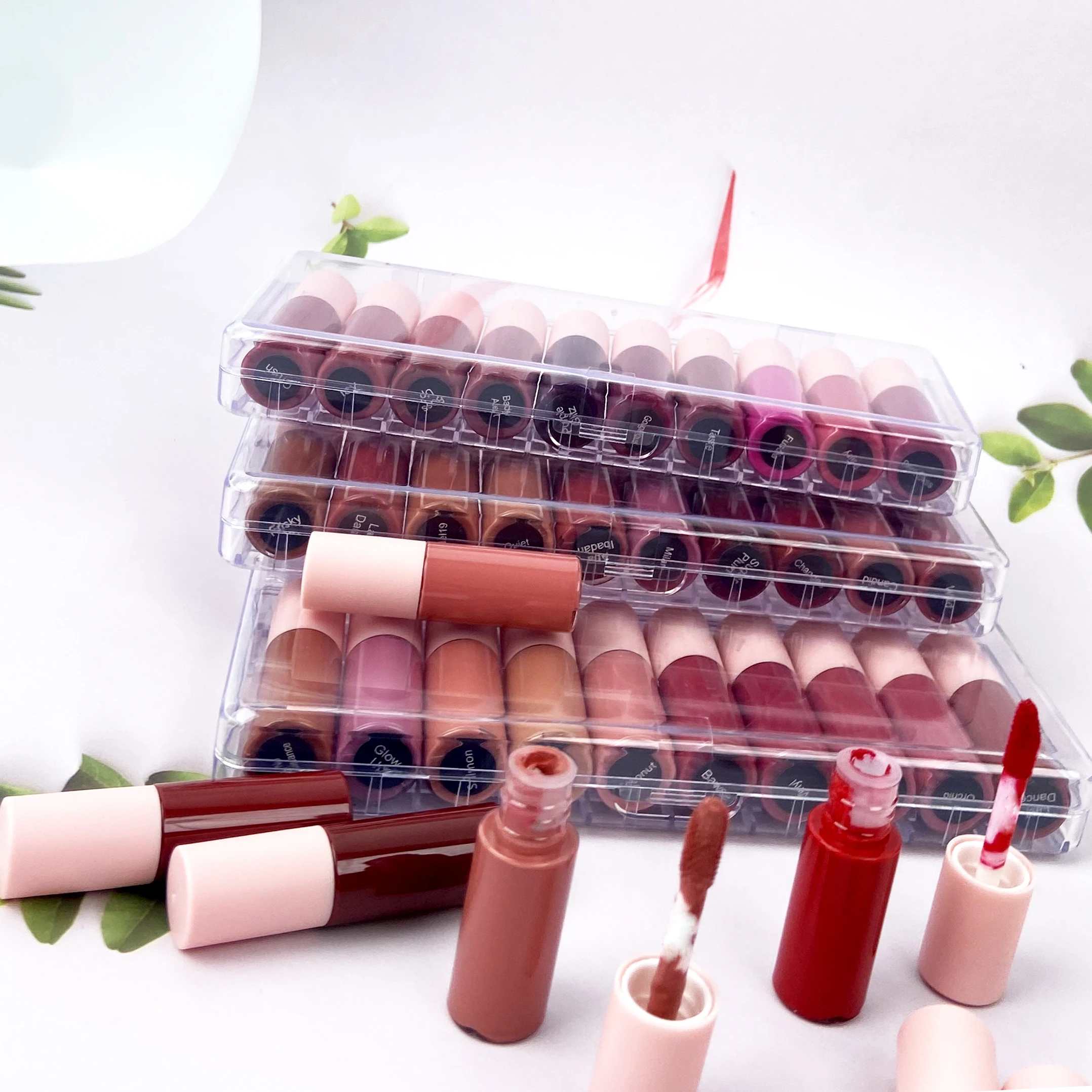 Travel size matt lip gloss with custom paper box glossy lip glaze vendor private label wholesale sample size lip glosses