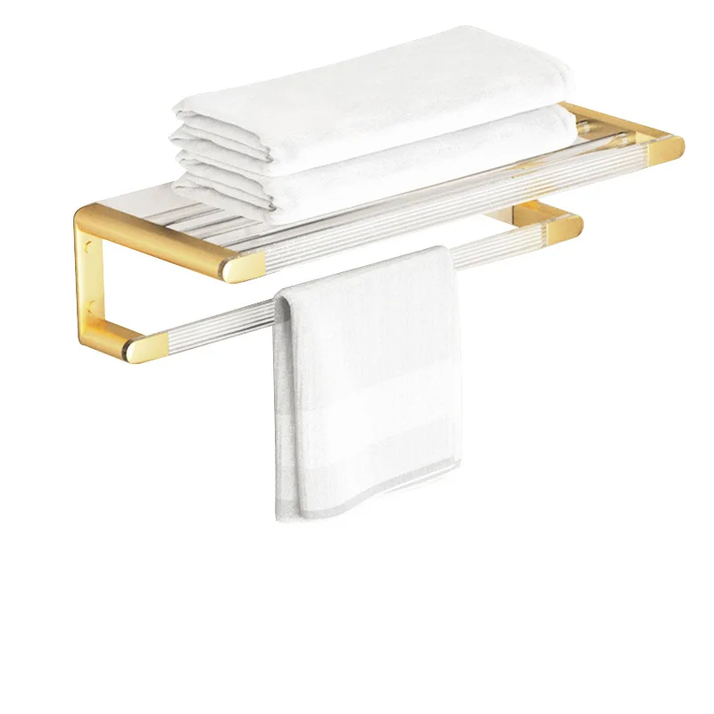 Nordic style punch-free acrylic Folding Storage Rack Hardware Accessories Set gold Towel Rack floating shelf bathroom