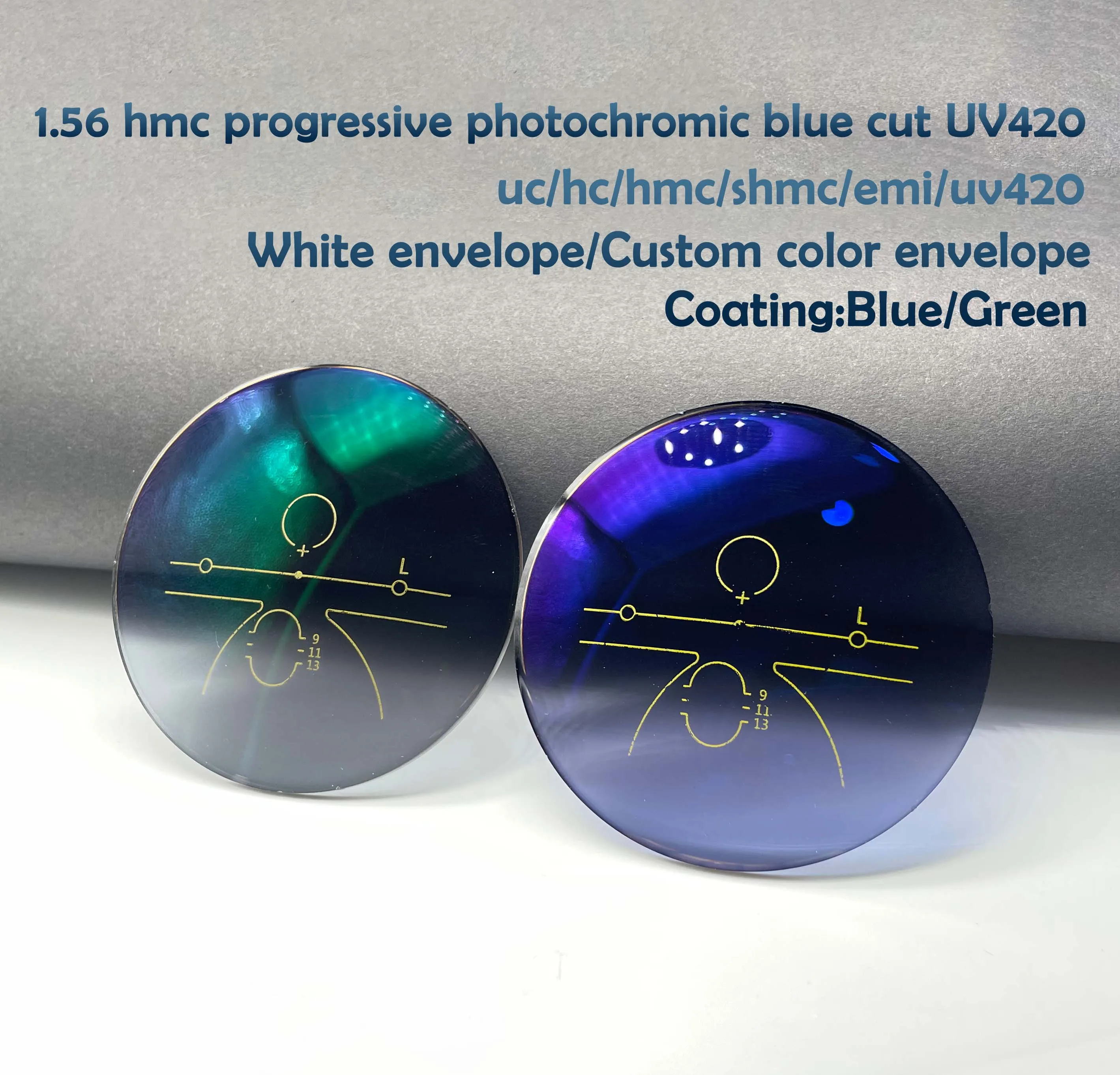 1.56 hmc Photochromic Progressive Blue Cut UV420 lentes opticos optic optical progressive photo blue block lenses lens