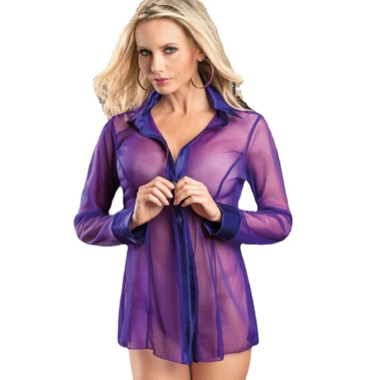 New Sexy Lingerie Home Ladies Flirting Sheer Mesh Cardigan Shirt Pajamas Fishnet Bodystocking