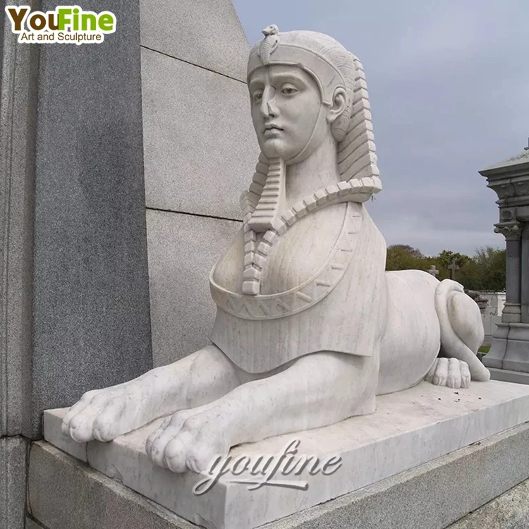 Customized Size Outdoor Life Size Antique Hand Carved Marble Sphinx Statues
