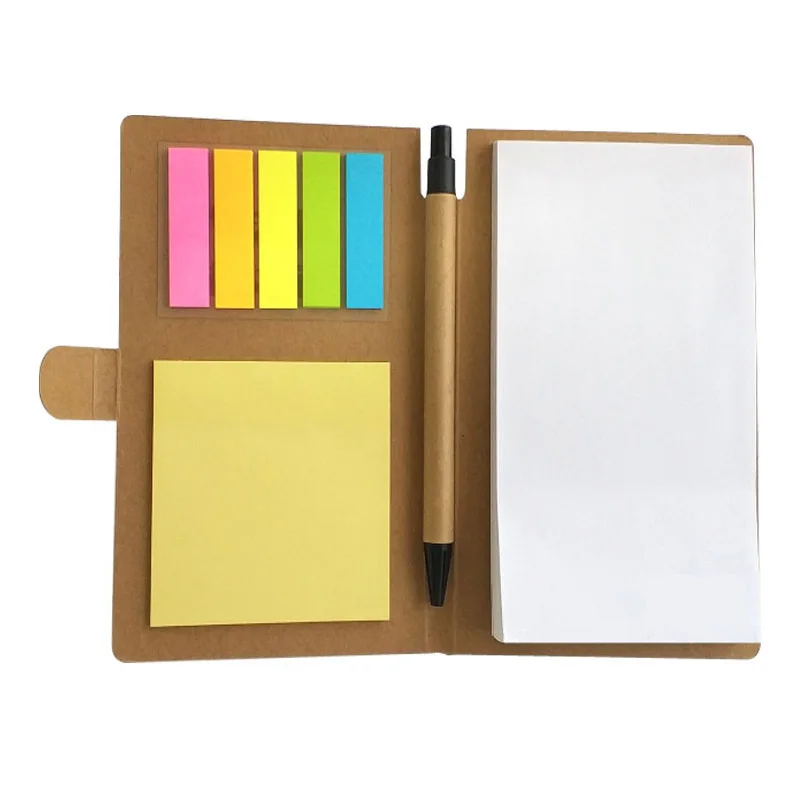 Custom Kraft paper cover Stationery set 5-color memo pad  Notepad with pen