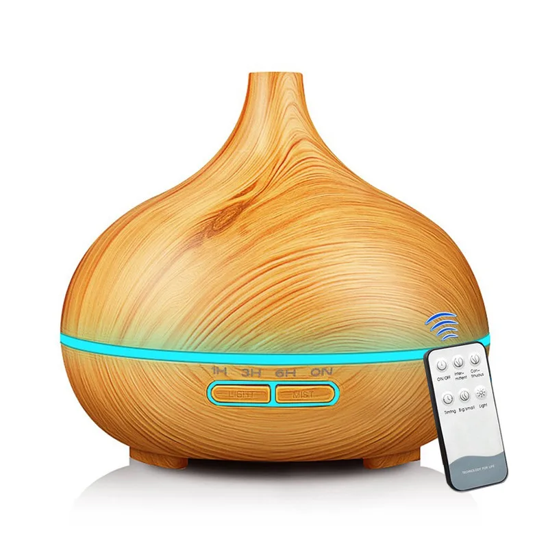 Amazon Hot Selling Remote Controlled 550ml Wood grain 7 Color LED Essential oil Diffuser Aroma Diffuser Home humidifier