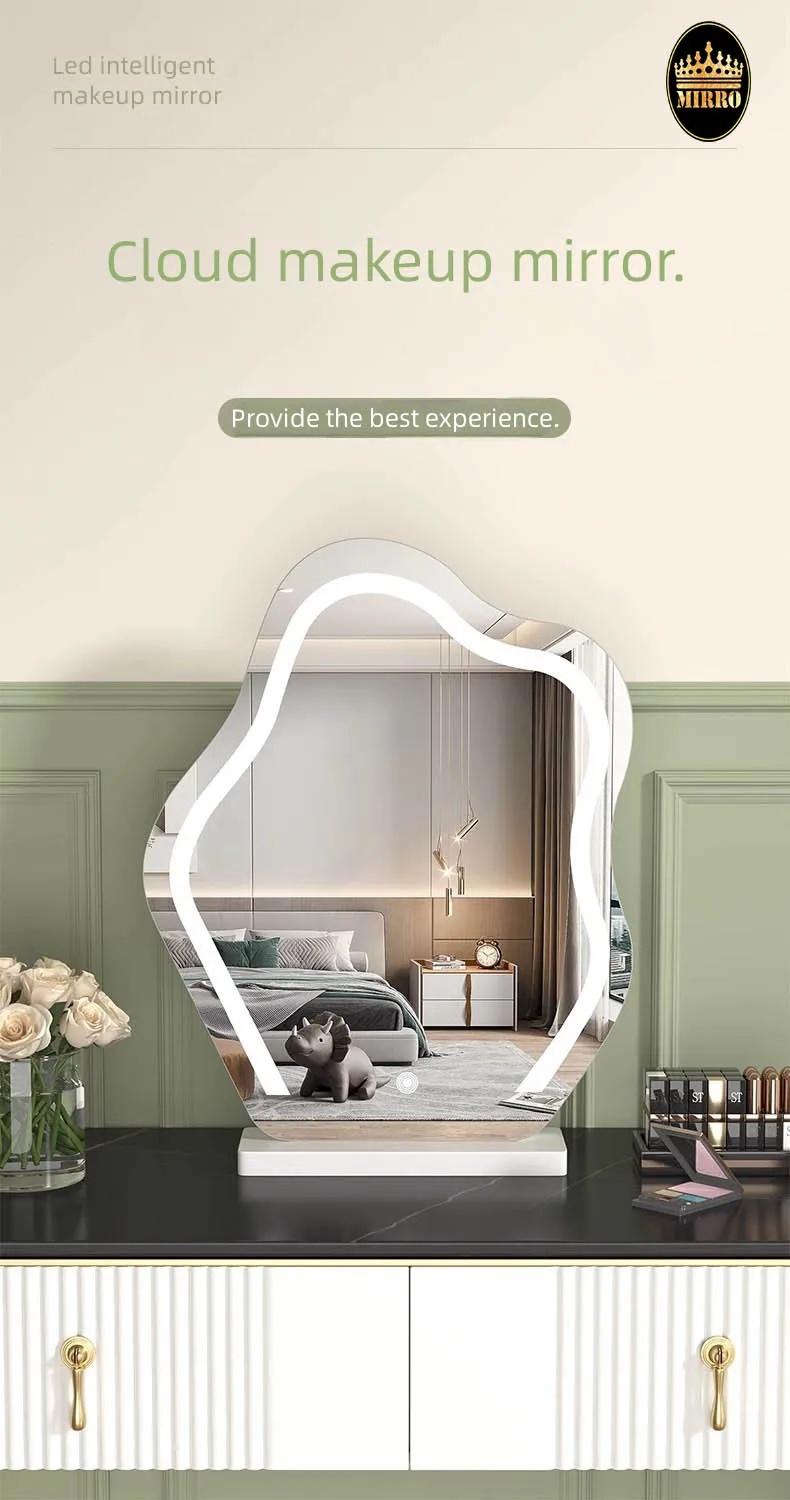 Custom modern home wall room decor luxury irregular frameless unbreakable pocket led mirror full length large table mirror