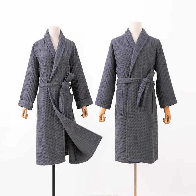 100%Cotton Waffle Kimono Robes Unisex Lovers Soft Bath Robe Men&Women Nightrobe Sleepwear Male Casual Home Bathrobe