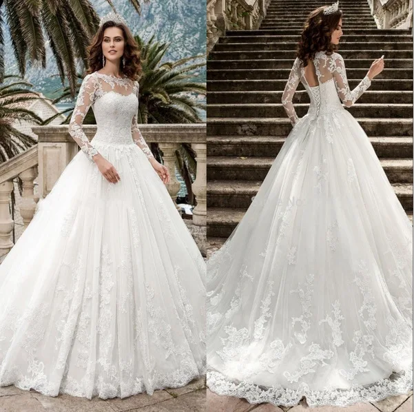 2022 New Popular Long Sleeve Lace Trailing Ladies Bridal Wedding Dress high quality white wedding dress bridal gowns