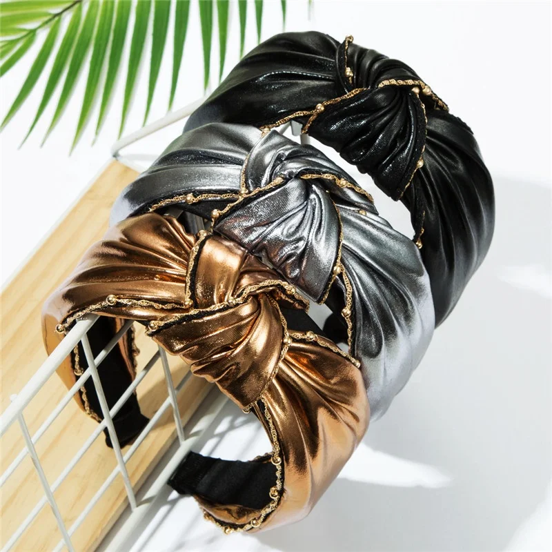 
High-grade Solid Color Artificial Leather Headband For Women Retro Hand-woven Sexy Adult Headband Fashion Hair Jewelry Wholesale 