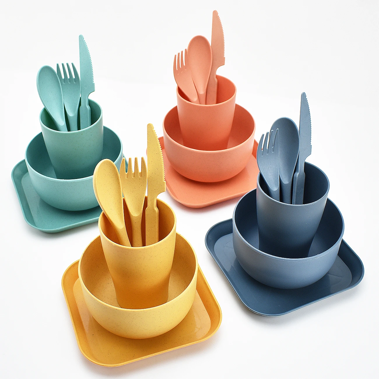 Reusable Hotel Nordic 6 Pieces Bpa Free Eco Friendly Rice Husk Wheat Straw Fiber Plastic Kids Christmas Tableware Dinnerware Set