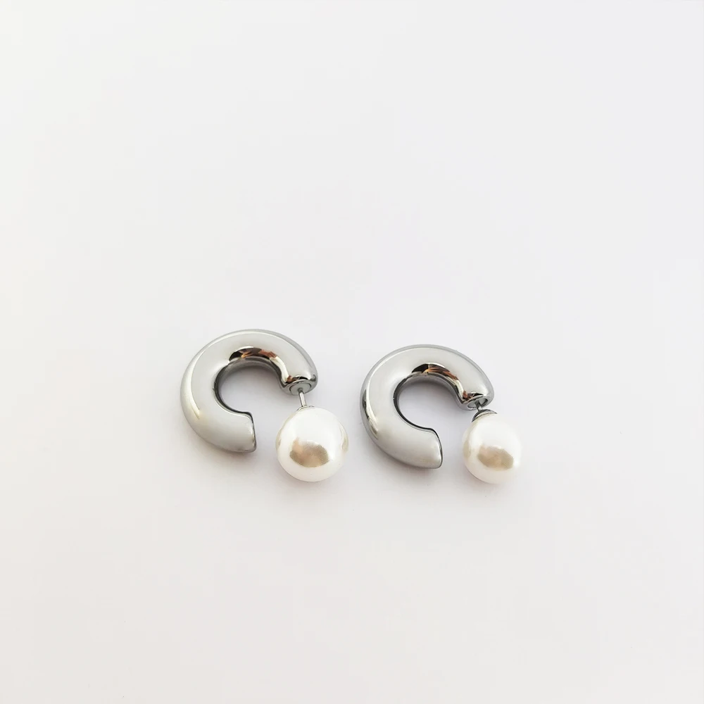 Shell Pearl Hoop Earrings Chunky Earrings Plata 18K Gold Plated Jewelry Silver Pearl Earrings Pearl Jewelry