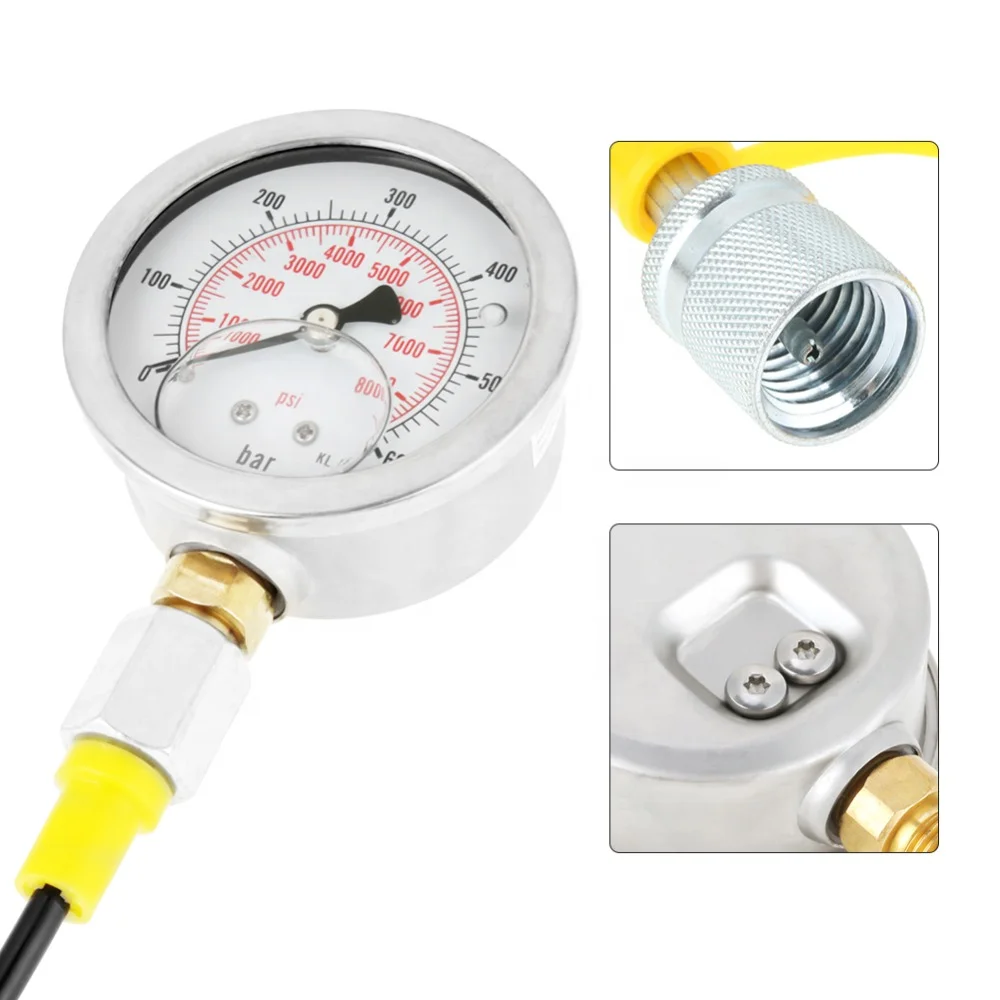 Hydraulic Pressure Test Kit with 5 Gauges 5 Test Hoses 13 Couplings and 14 Tee Connectors Pressure Gauge Kit Test Kit for CAT/CA