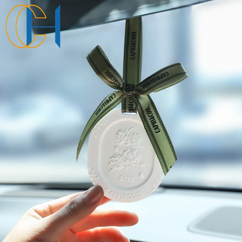 C&H 2024 Hot Sale Handmade Decorative Matte White Flowers Plaster Luxury Customized Aroma Hanging Air Fresheners for Car