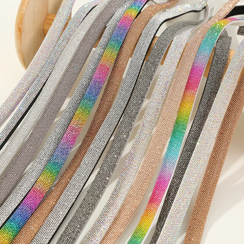 Colorful 11 Rows 15mm Hotfix Strip rhinestone Rope For Full Crystal Cotton Shoe Upper Bag Trimming Diamond Strass Rope