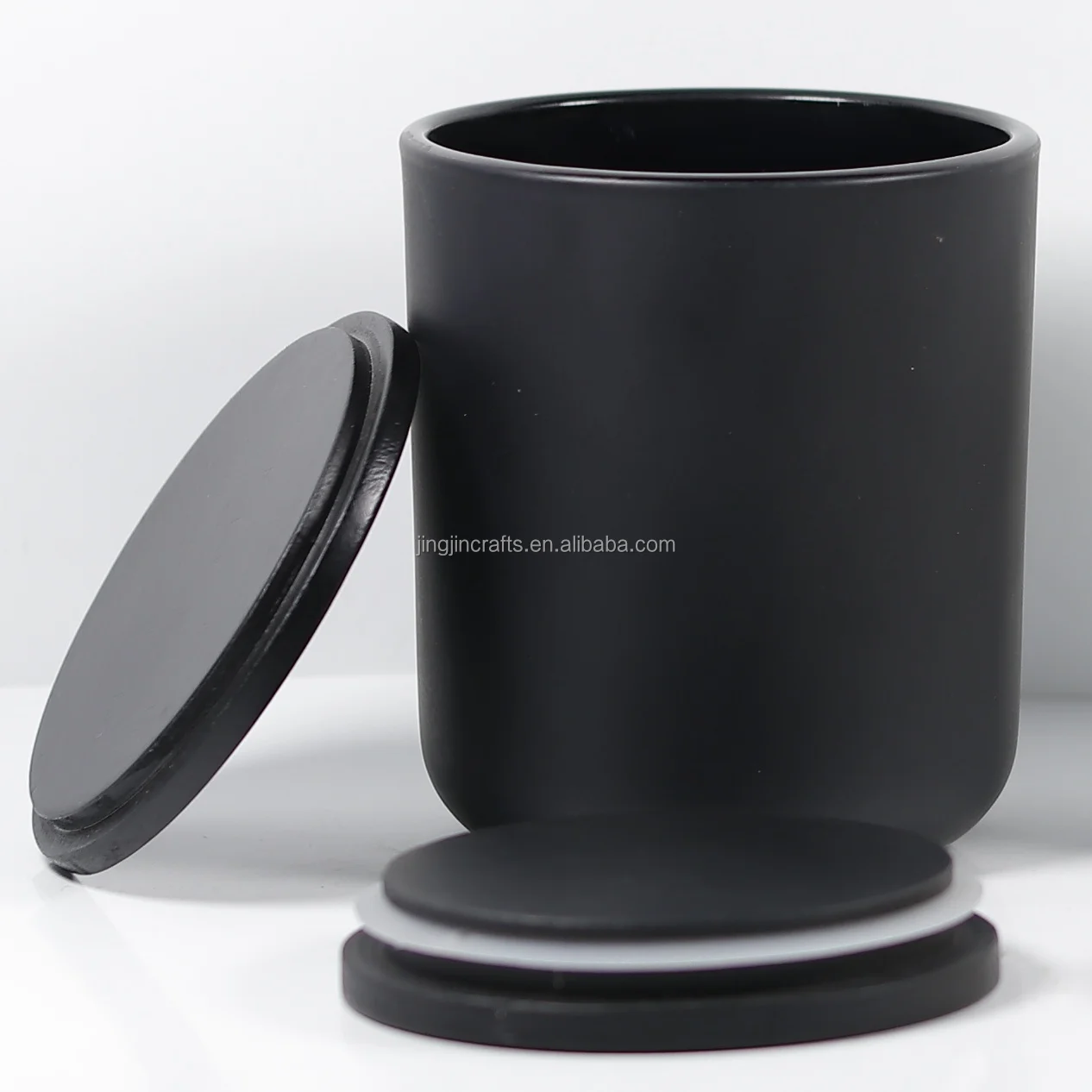 14 oz 16 oz empty matte black and white glass candle jar sprayed color candle vessel w wood lid wholesale for wedding home decor