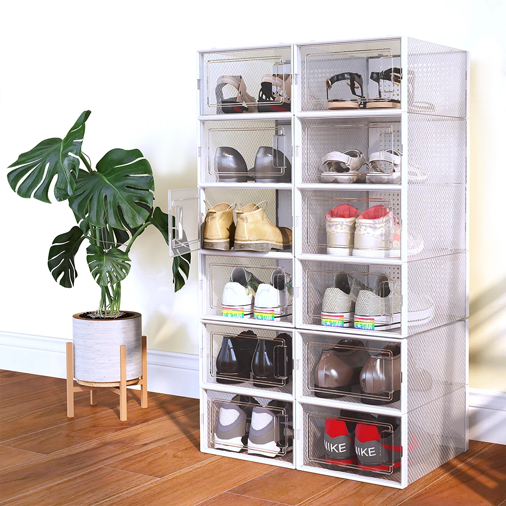 Custom Stackable Foldable Plastic Home Square Transparent Clear Acrylic Pet Sneakers Shoe Container Storage Box