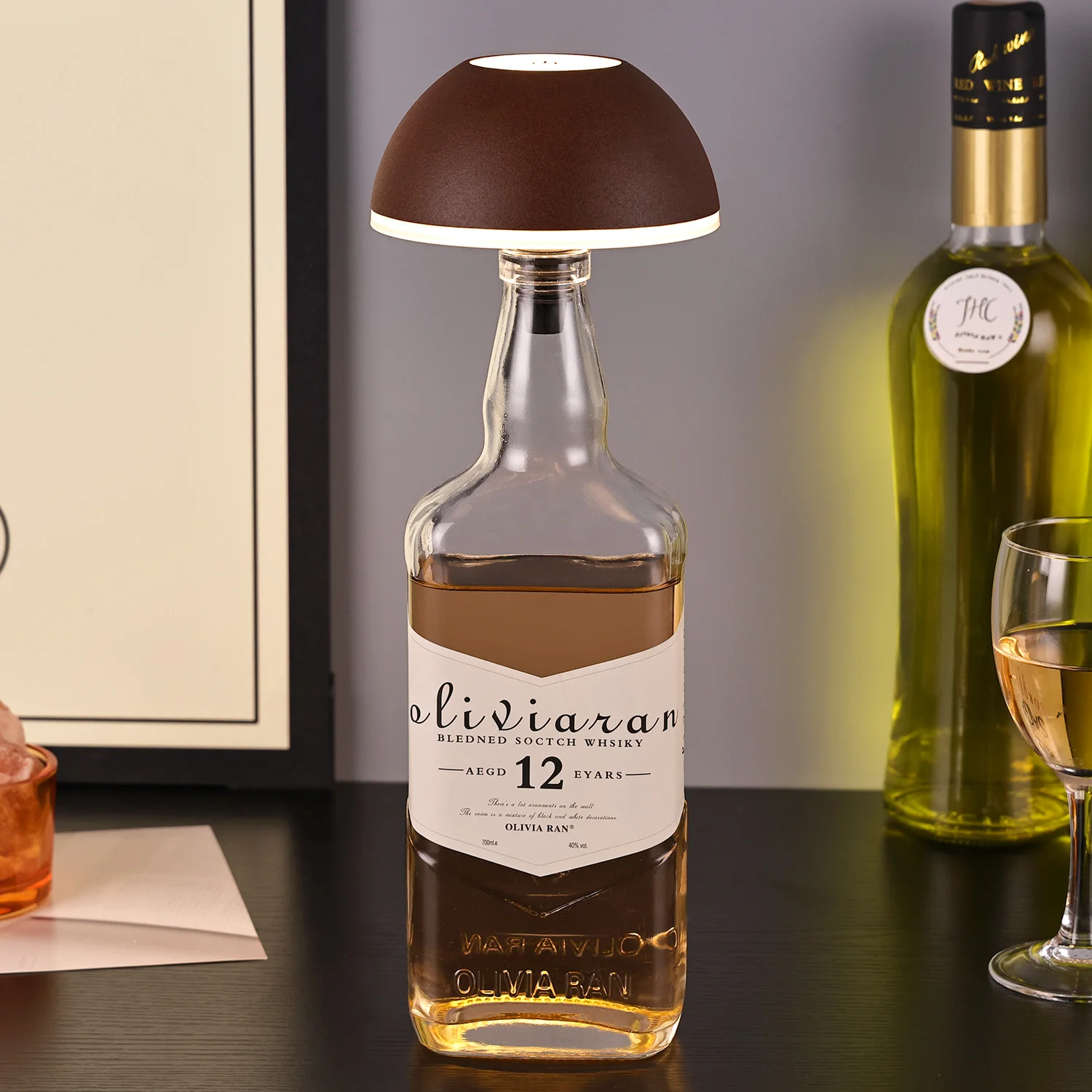 Fancy round Wine Bottle Mall Restaurant Decor Touch Dimmer 3 Light Metal Shade Ornaments LED Desk Lamp With Clear With socket