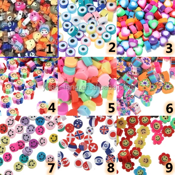 100pcs Polymer Clay Beads Flat back Heart Flower Fruit Series Spacer Loose Beads Charms for Jewelry Making