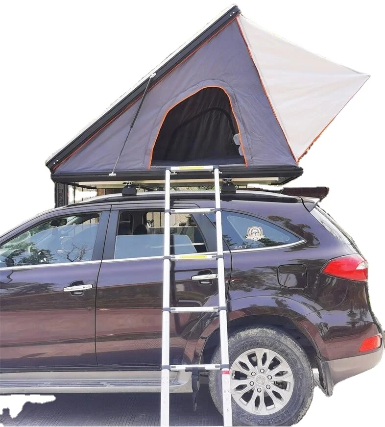 2024 Light Weight Car Triangle 4 Person Aluminum Hardshell Roof Top Tent with Solar