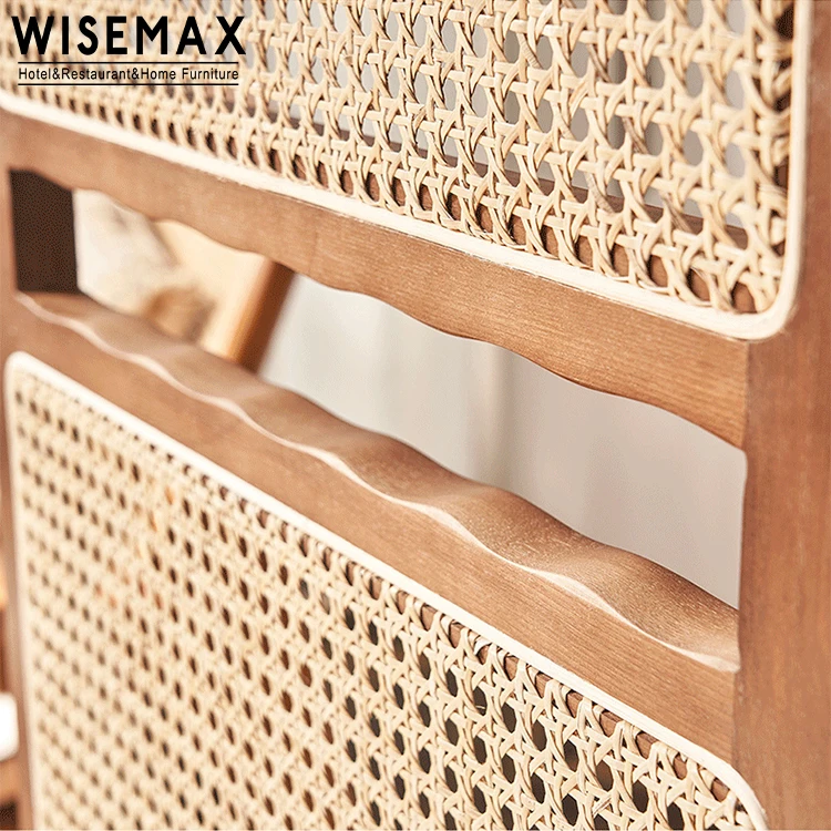 WISEMAX FURNITURE Indoor furniture elegant folding design screen solid wood frame rattan partition screen