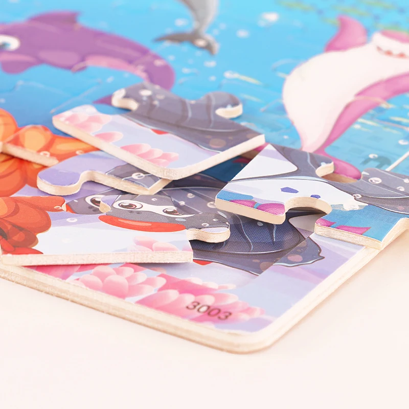 30 Pieces Wooden Jigsaw Puzzle Board Toddler Learning Montessori Animal Travel Set Game Toys