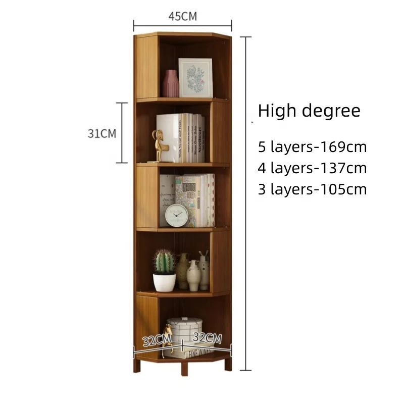 137CM  bookcase modern luxury living room bookshelf wooden library rotating bookcase 4 layers Tall Corner Bookshelf
