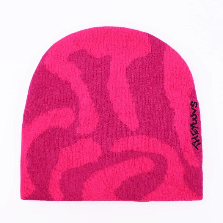 New Design Tie-die Color Custom Embroidery Logo Skull Cap Jacquard  Beanie
