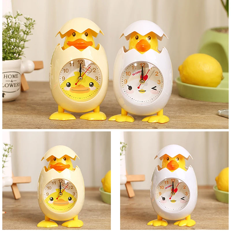 Cartoon Cute Clock Chicken Duck Egg Shell Shape Student Children Bedroom Desktop Decor Quartz Movement Plastic
