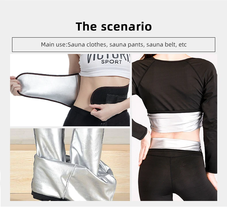 Customization Milk Silk Laminate Pu Silver Film Waterproof Fast Heat Storage Elastic Shape Slimming Spandex Sauna Suit Fabric