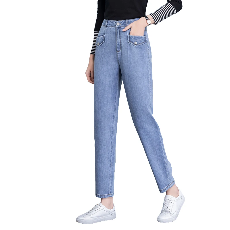 OEM New Wholesale personalized women jeans straight leg zipper fashion button with pocket denim jeans super comfy stretch pants