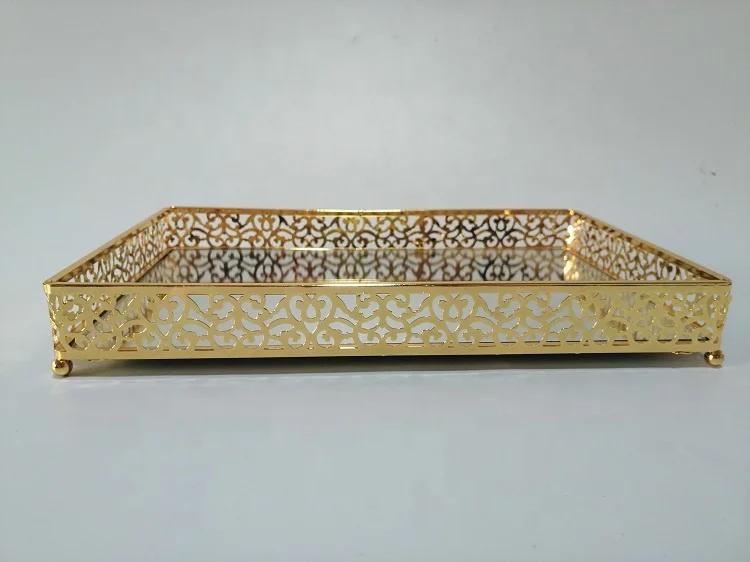 Gold Serving Vintage Mirror Arab Tea Tray Mirror Tray Oval  Design Home Decor Coffee Cup Storage Tray