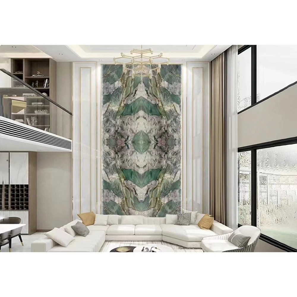 Backlit Royal Green with white crystal veins Quartzite for slab & tile for countertops and stairs step or fireplace from china