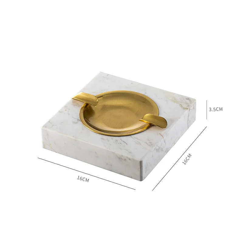 High-grade model house pure brass ashtray American European home living room coffee table natural marble brass ashtray