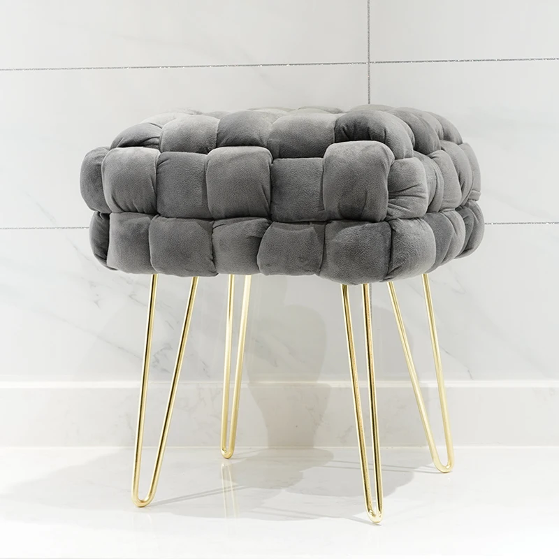HStex 2021 Velvet Stool Tufted Soft Ottoman Round Stool Pouffe Ottoman Footstool Chair Foot Stool