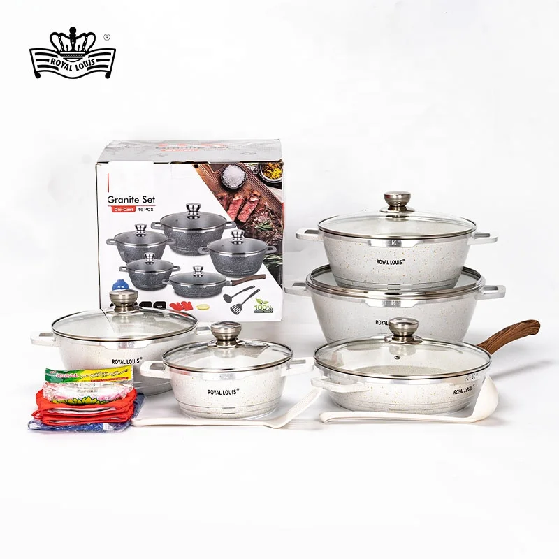 16 pcs Hot sale non-stick marble stone cookware set cooking pot with Insulated gloves cooking pot set non-stick cookware granite