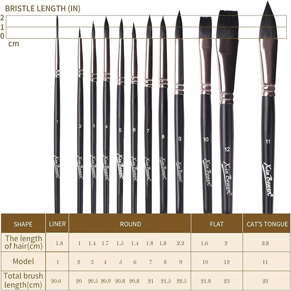 Xin Bowen artist brush Gun black copper tube nylon hair paintbrush quality watercolor oil painting artist brush set