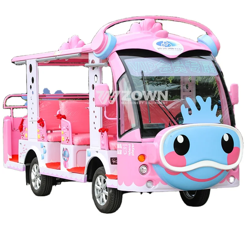 Wholesale Coral Style Pink Cartoon Amusement Park Bus Electric Shuttle Tourist Sightseeing City School Bus Zoo Tours Vehicle