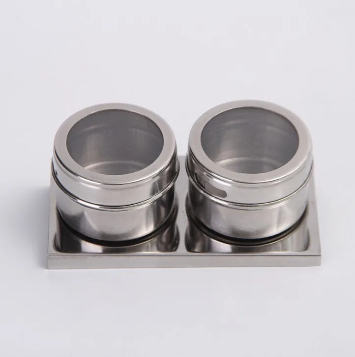 Magnetic Spice Tins With Wall Mounted 12pcs Stainless Steel Spice Jars With Rack Storage Magnet Spice Containers With Clear Lid
