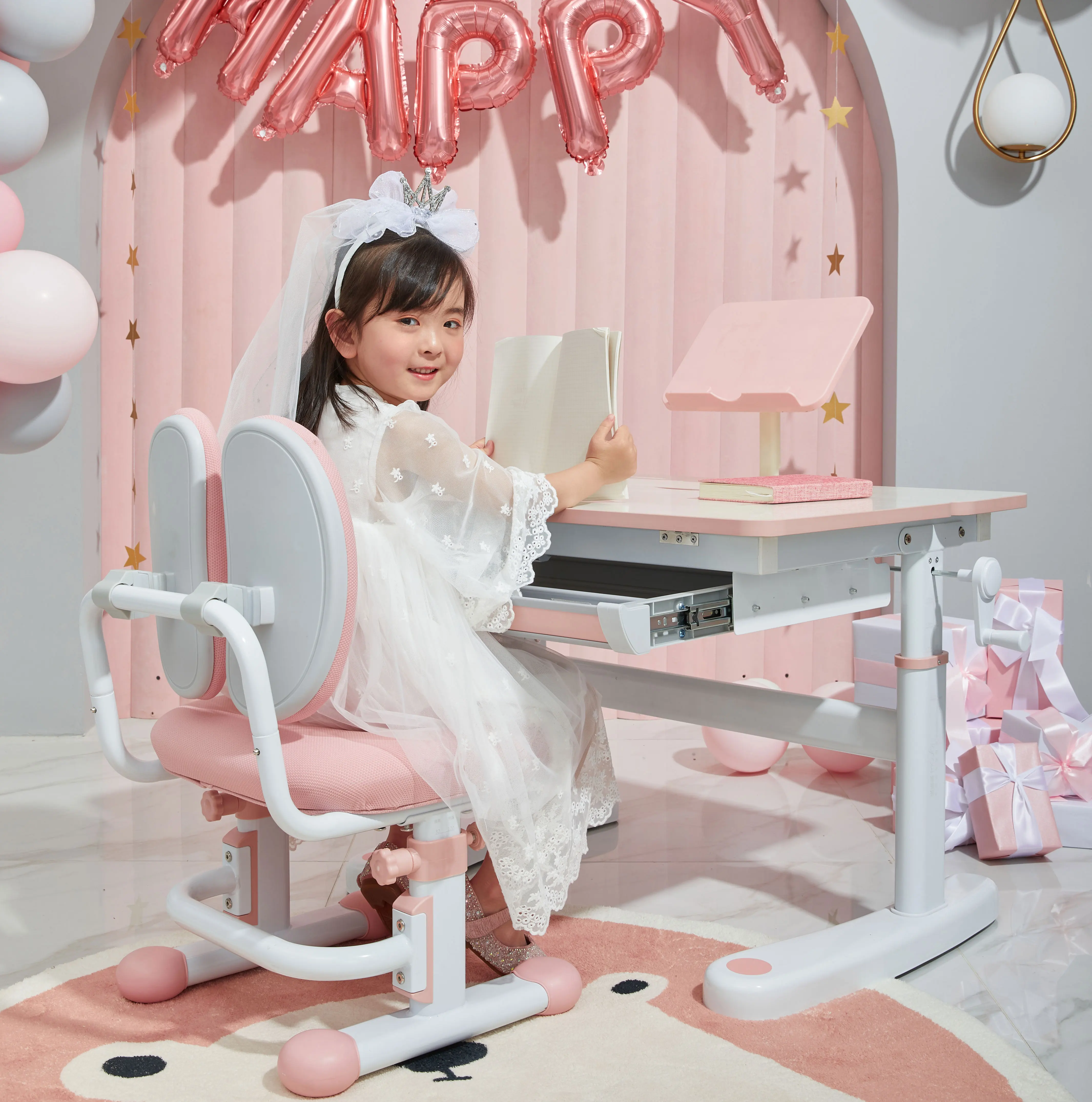 IGROW Height adjustable children furniture  student study table and chair