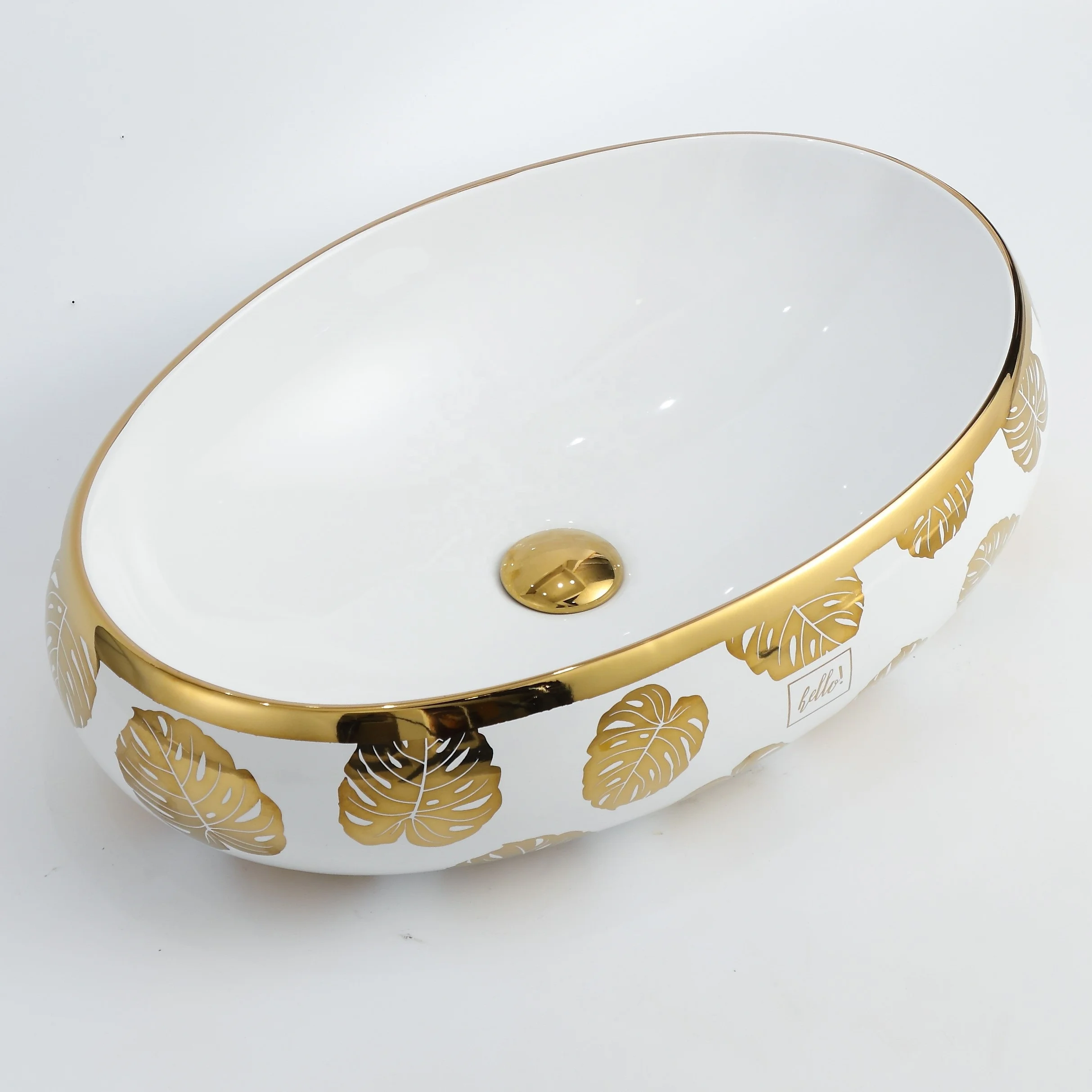 Bathroom Lavabo Golden Sink Wastafel Kamar Mandi Gold Luxury Hotel Vanity Basin Ceramic Art Wash Basin Countertop Vessel Sink