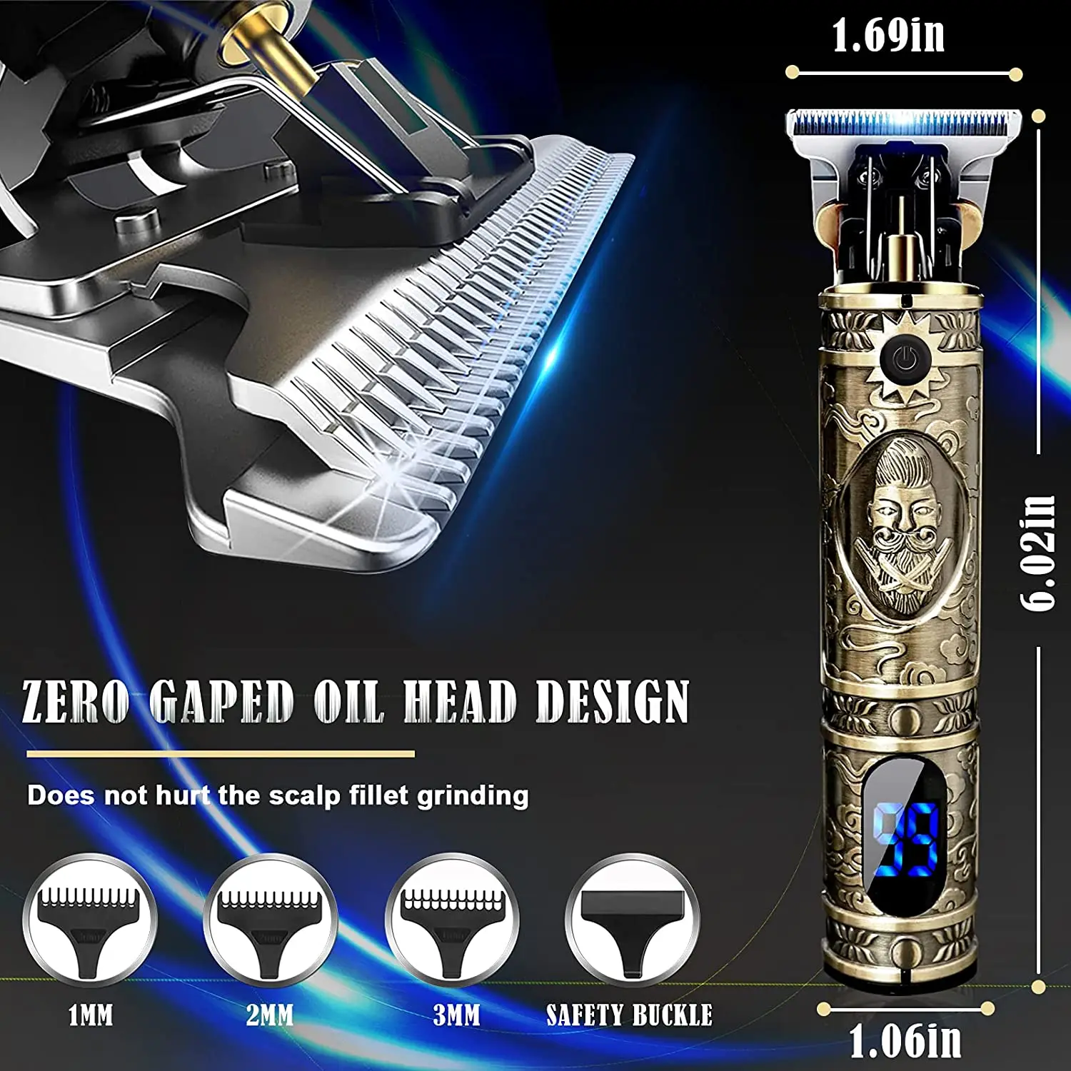 Vintage Electroplated sculpting hair trimmer LCD Display Hair Cutting Machine Shaver Beard Barber Adults Trimmer