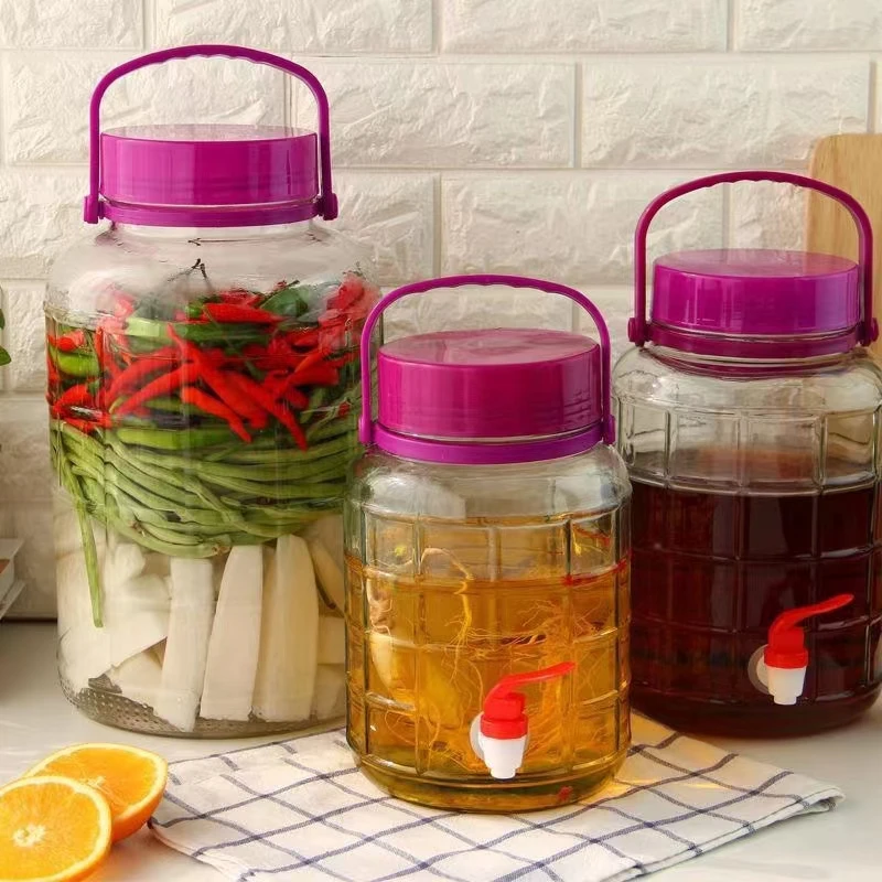 Wide Mouth 5 Gallon Glass Mason Plum Jar With Plastic Lid With Handle For Fermentation