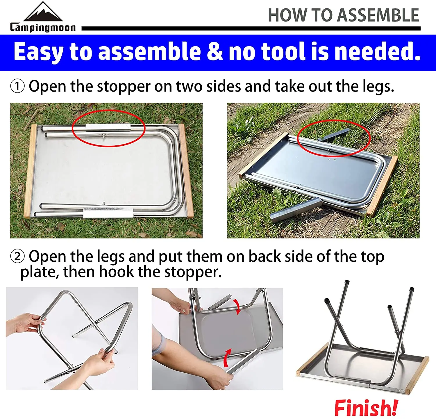 CAMPINGMOON IGT Camping Table Stainless Portable Folding Tables Outdoor Picnic Tables with Courtyard Steel