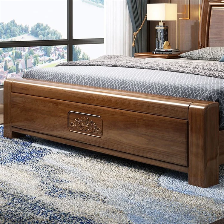 Chinese style solid wood bed schlaf zimmer bett 1.8m double bed bedroom furniture with storage bed panel