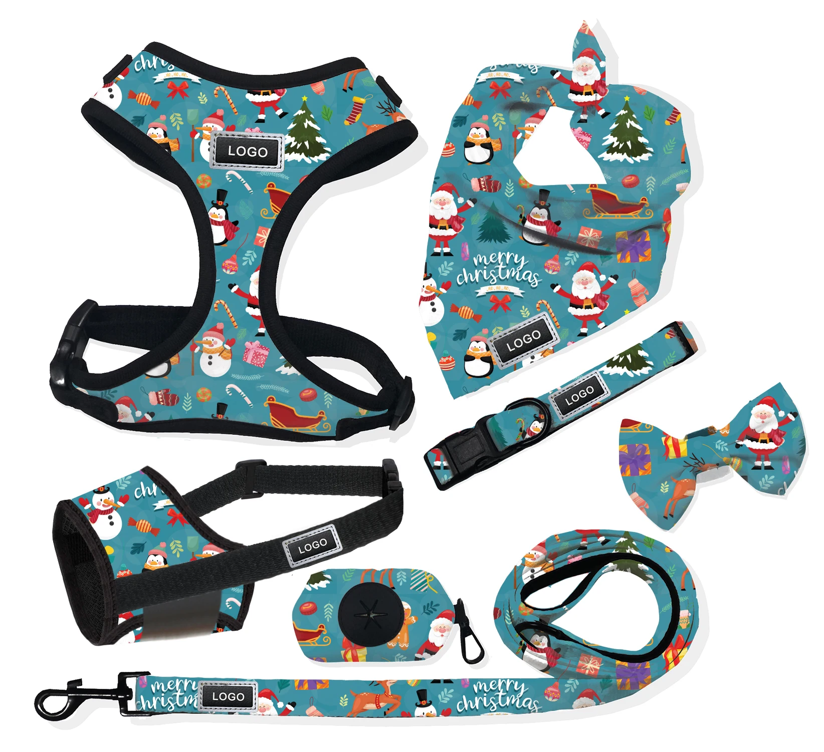 HUASONG No Pull Dog Harness Privete Label Dog Collar Leash Chest for Christmas Easter Day