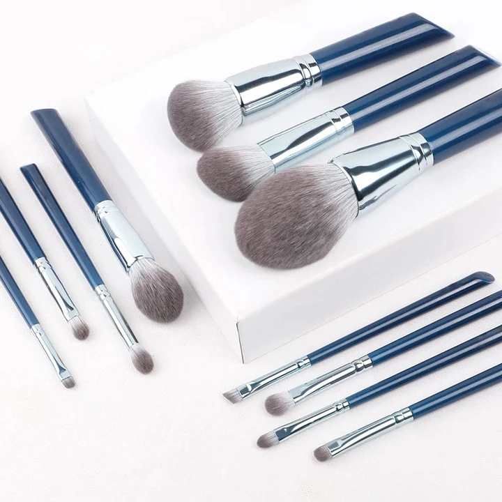 Wonderful Blue Wooden Handle Cosmetic Makeup Brush Privat Label Manufacturer Set In Stock