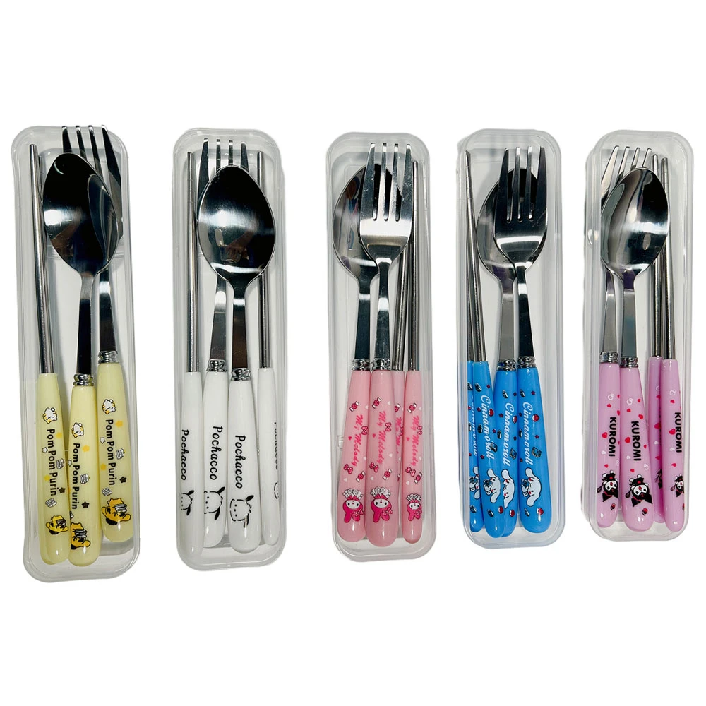 Wholesale Anime Cutlery Set KT Cat Fork Spoon Set Student Travel Portable Dinnerware Cartoon Kitchen Tableware
