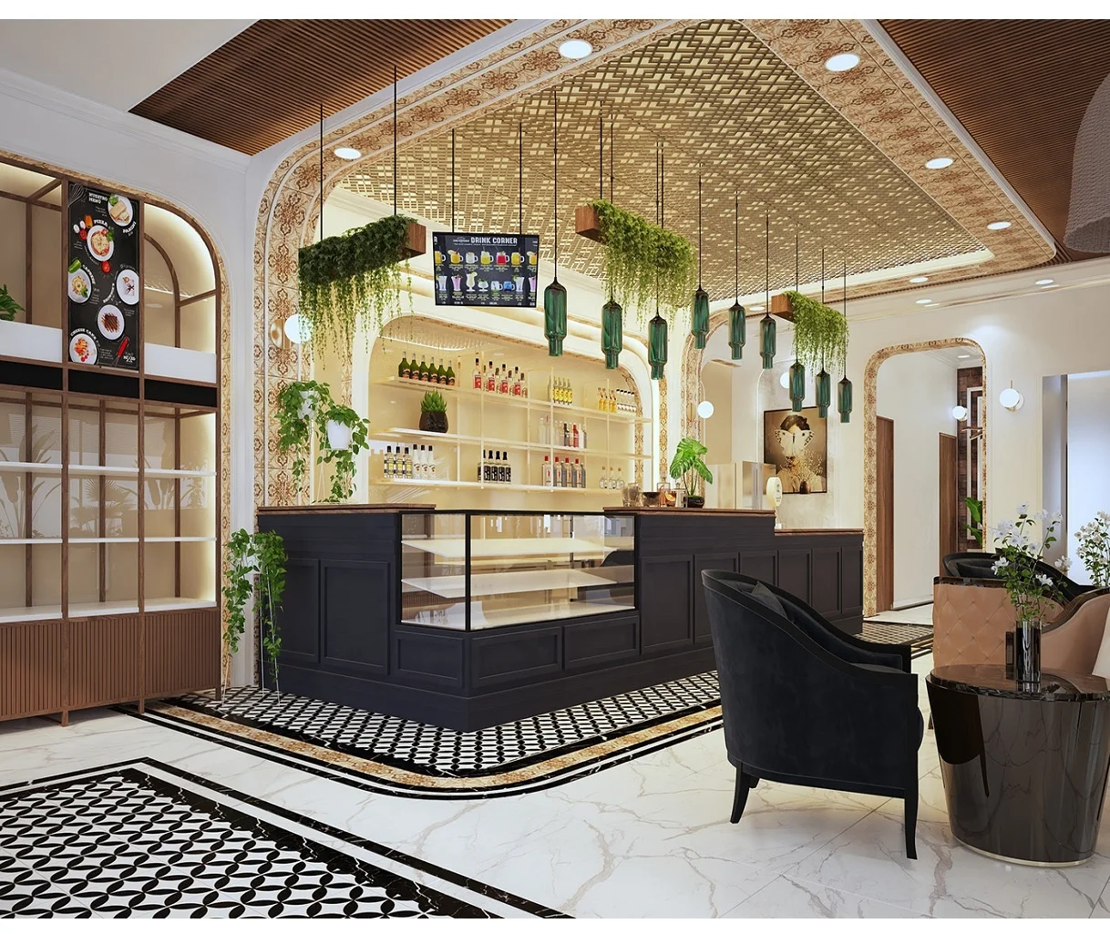 Cafe Shop Interior Design Restaurant Furnitures Coffee Shop Bar Counter Manufacturer