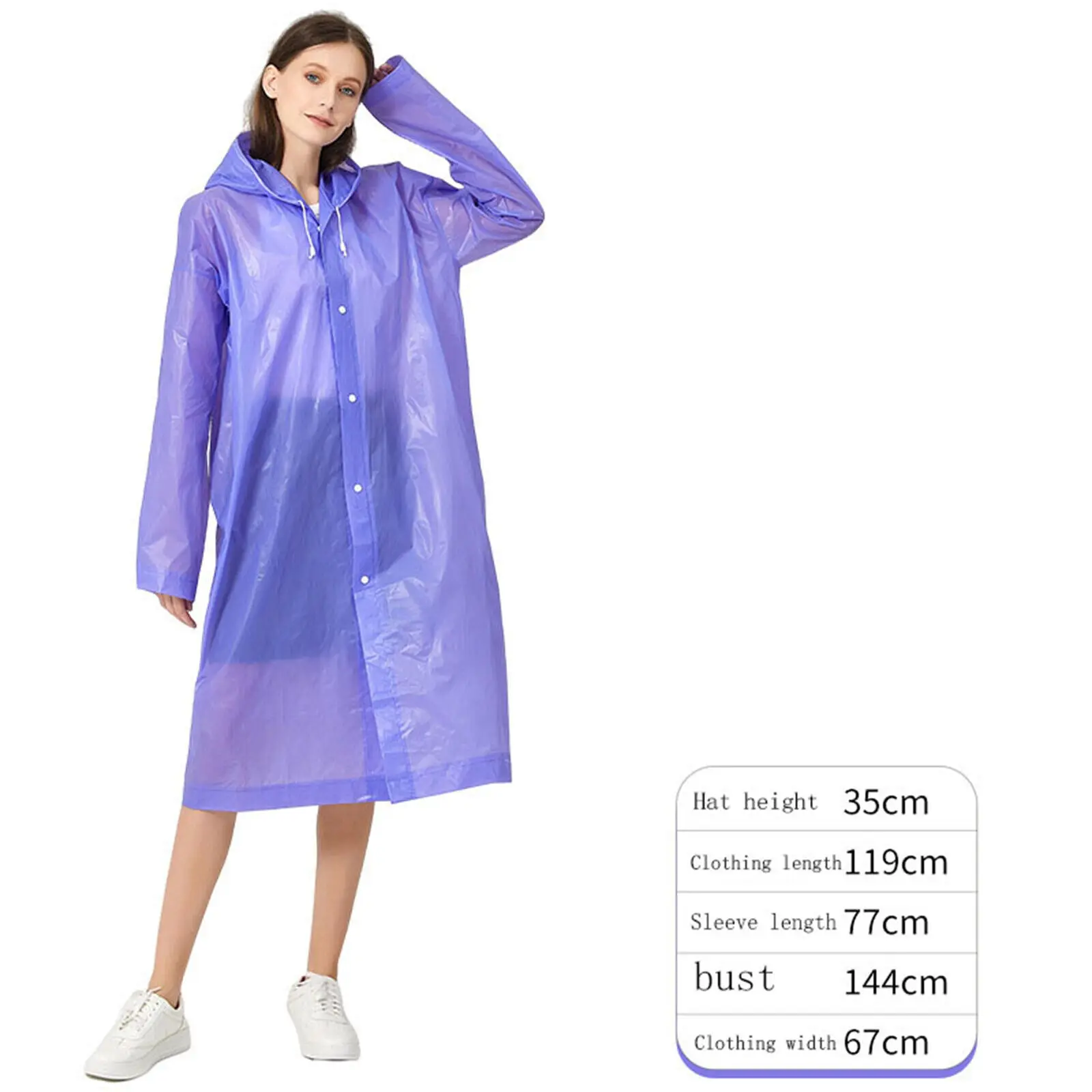 EVA Raincoat Unisex Reusable Rain Coat Jacket Drawstrings Adult Hooded Poncho