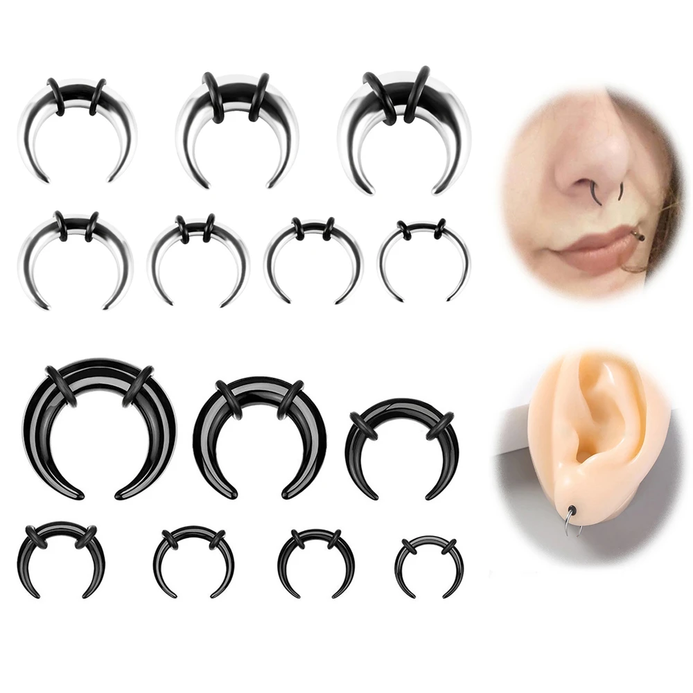 316L Surgical Steel Horn Shaped Round Tapered Nose Ring Septum Piercing Horseshoe Ear Cartilage Piercing Earrings Jewelry